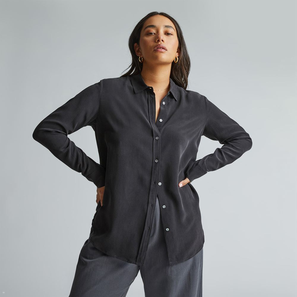 Chemises Everlane The Clean Silk Relaxed Noir Femme | RPM-13558514