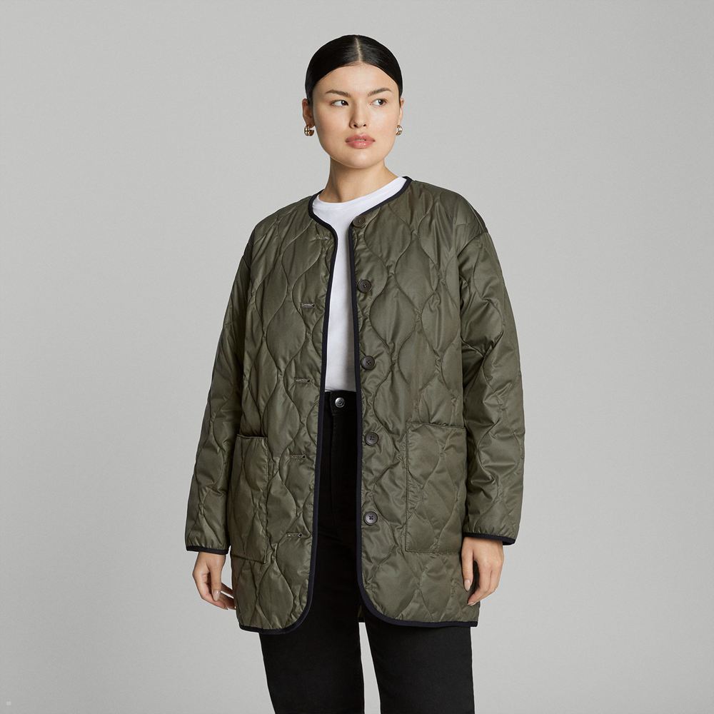 Vestes Everlane The Renew Matelassé Mid-Length Liner Vert Olive Femme | OJP-03268838