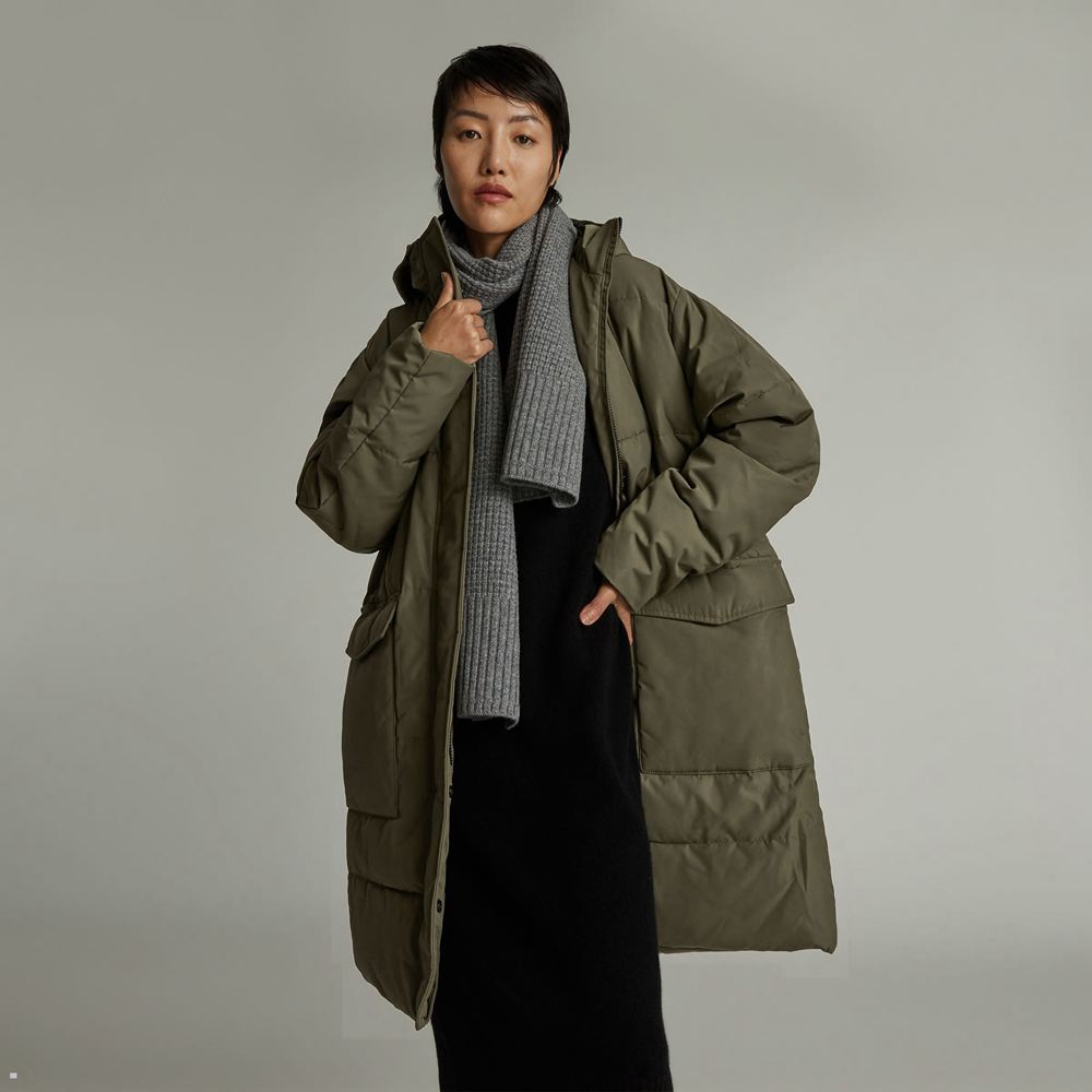 Vestes Everlane The Renew Long Puffer Vert Olive Femme | GEV-08049921