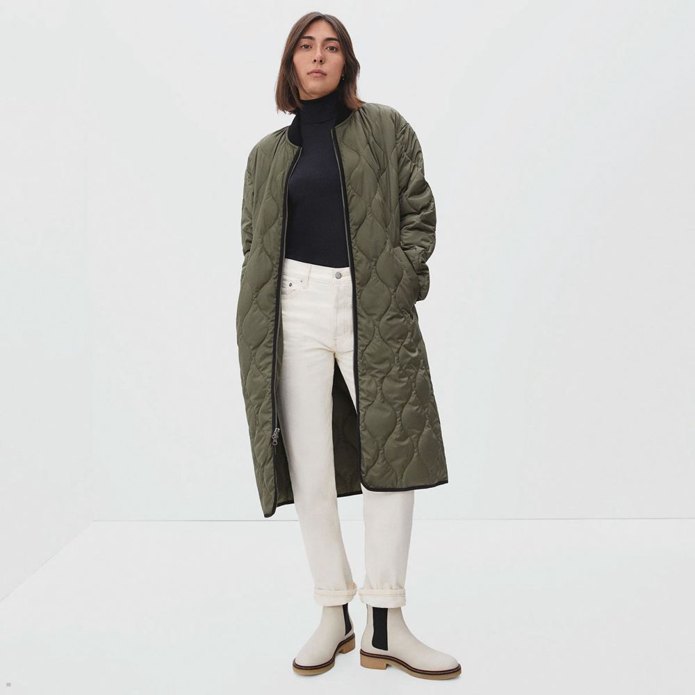 Vestes Everlane The Renew Long Liner Vert Olive Femme | MFP-57407069