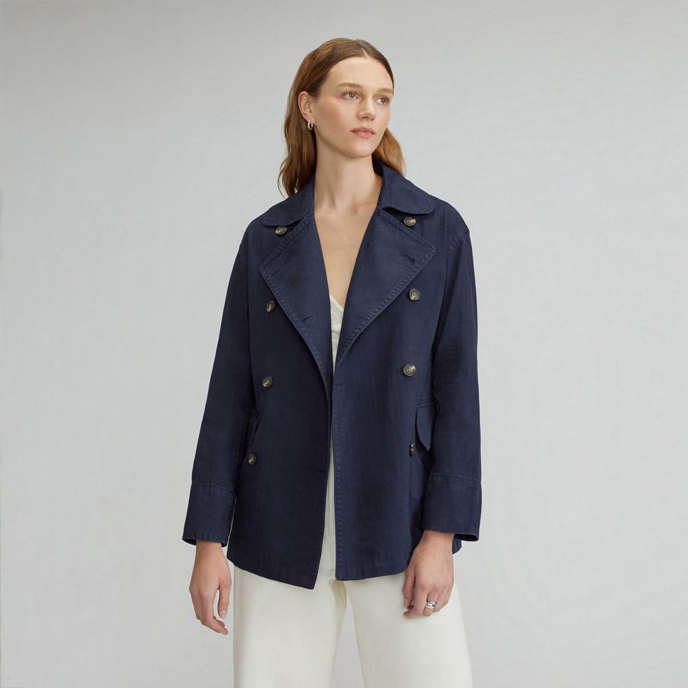 Vestes Everlane The Organic Coton Herringbone Bleu Marine Femme | VGP-66742893