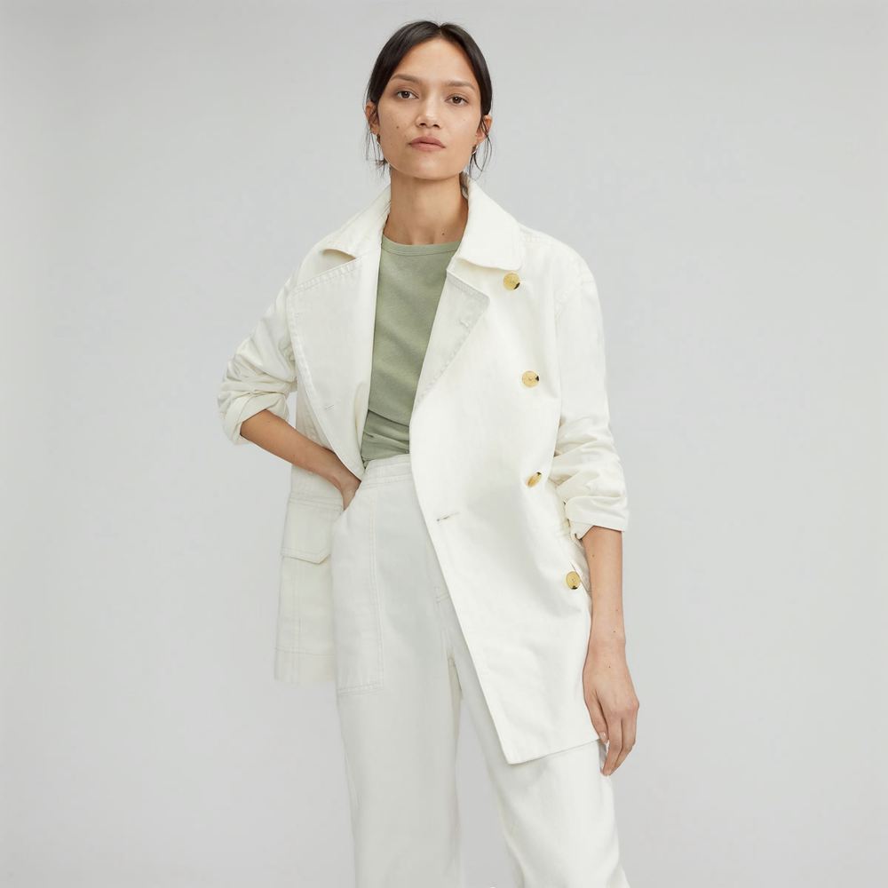 Vestes Everlane The Organic Coton Herringbone Blanche Femme | TPY-41083904