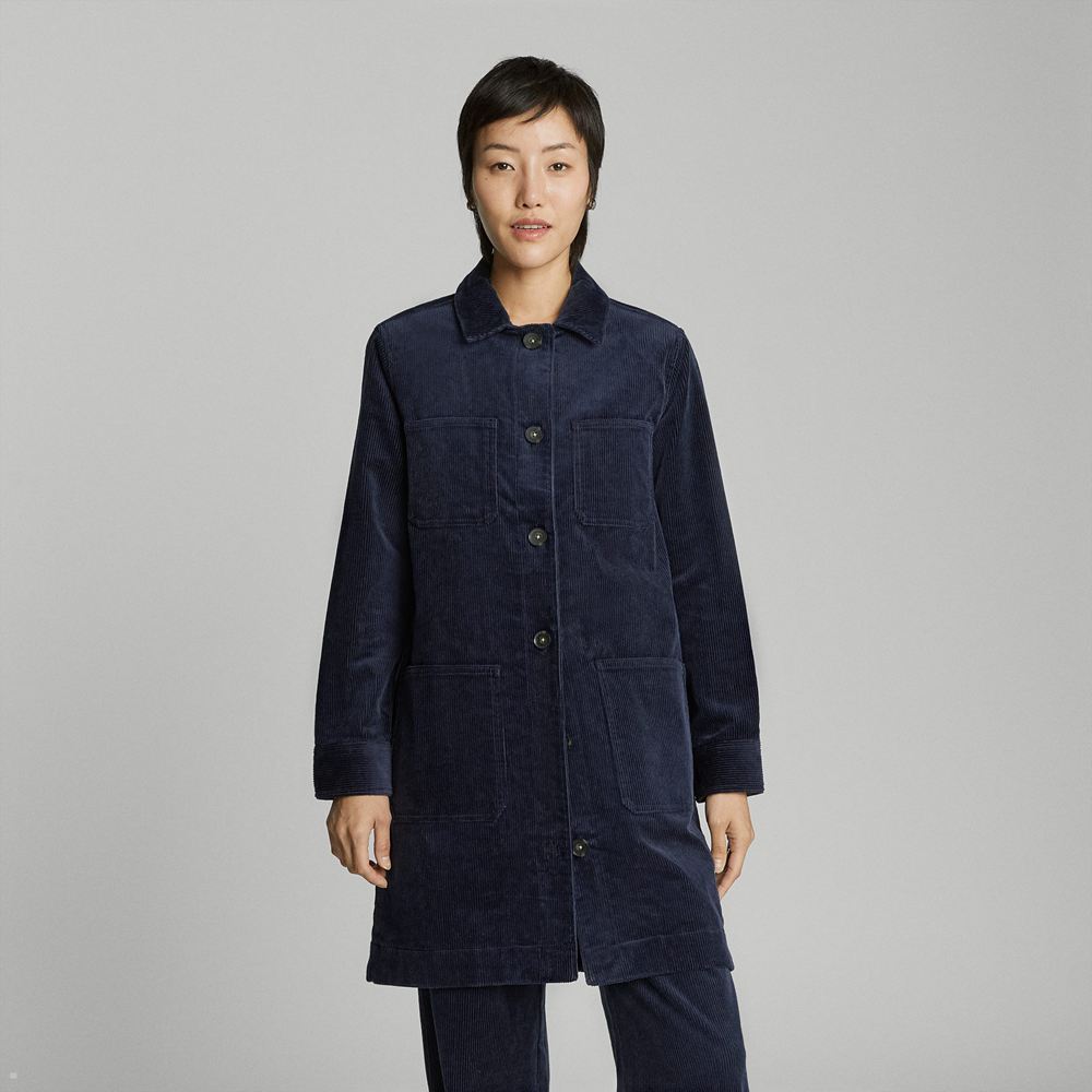 Vestes Everlane The Corduroy Long Shirt Bleu Marine Femme | DMX-39859643