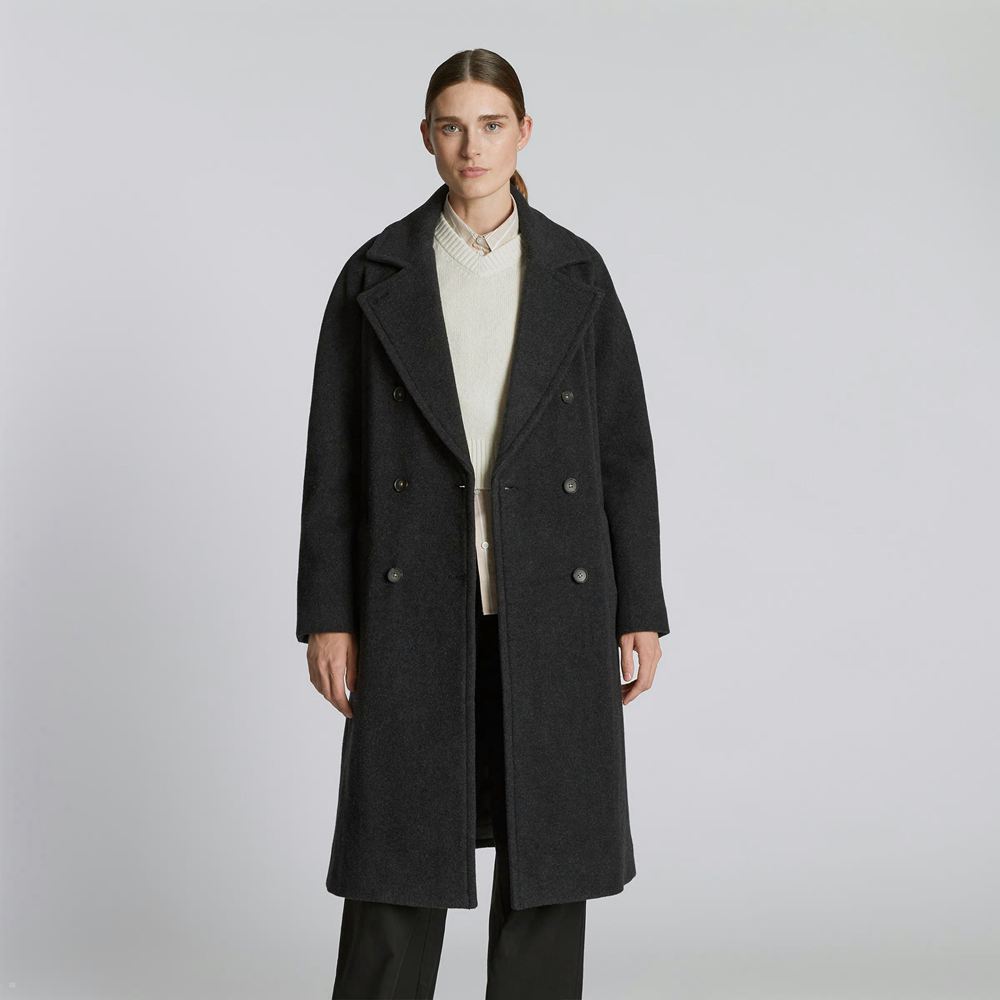 Manteaux Everlane The Italian Rewool Long Pea Noir Femme | KPH-93761499