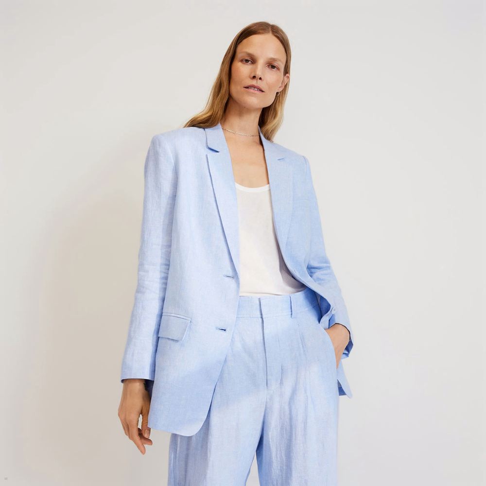 Blazer Everlane The Linen Oversized Bleu Clair Femme | KHX-31791829