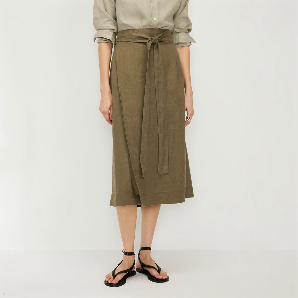 Jupes Everlane The Linen Wrap Vert Olive Femme | HLH-13564661