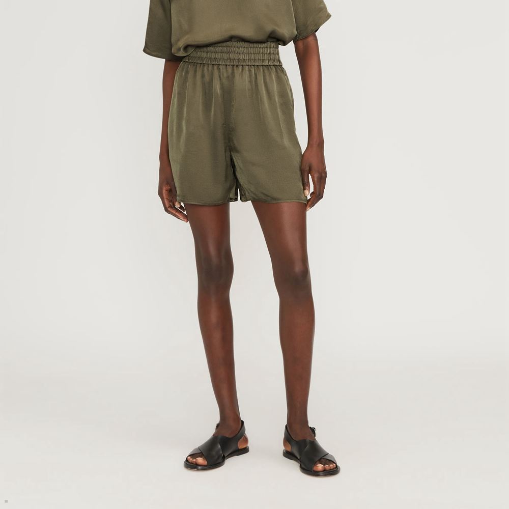 Shorts Everlane The Satin Pull-On Vert Olive Femme | WKN-23011837