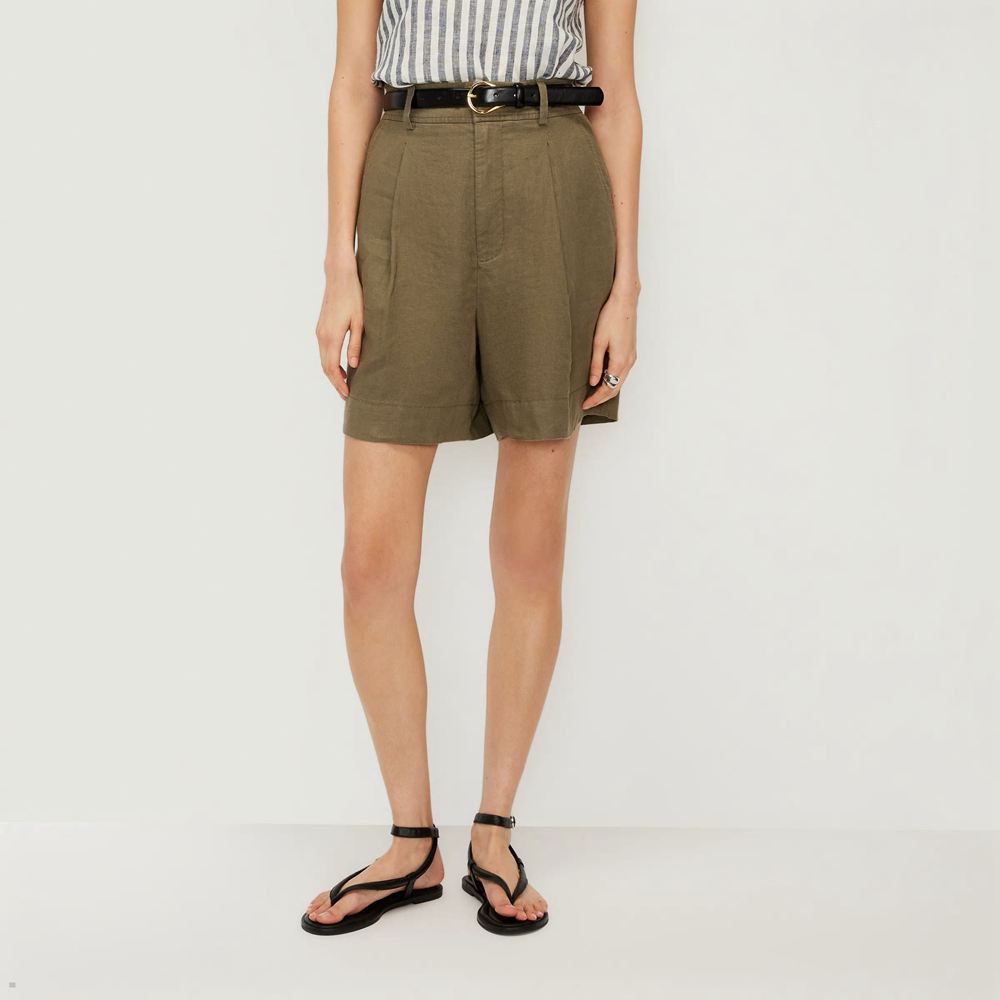 Shorts Everlane The Linen Way-High Drape Vert Olive Femme | LNY-45683533