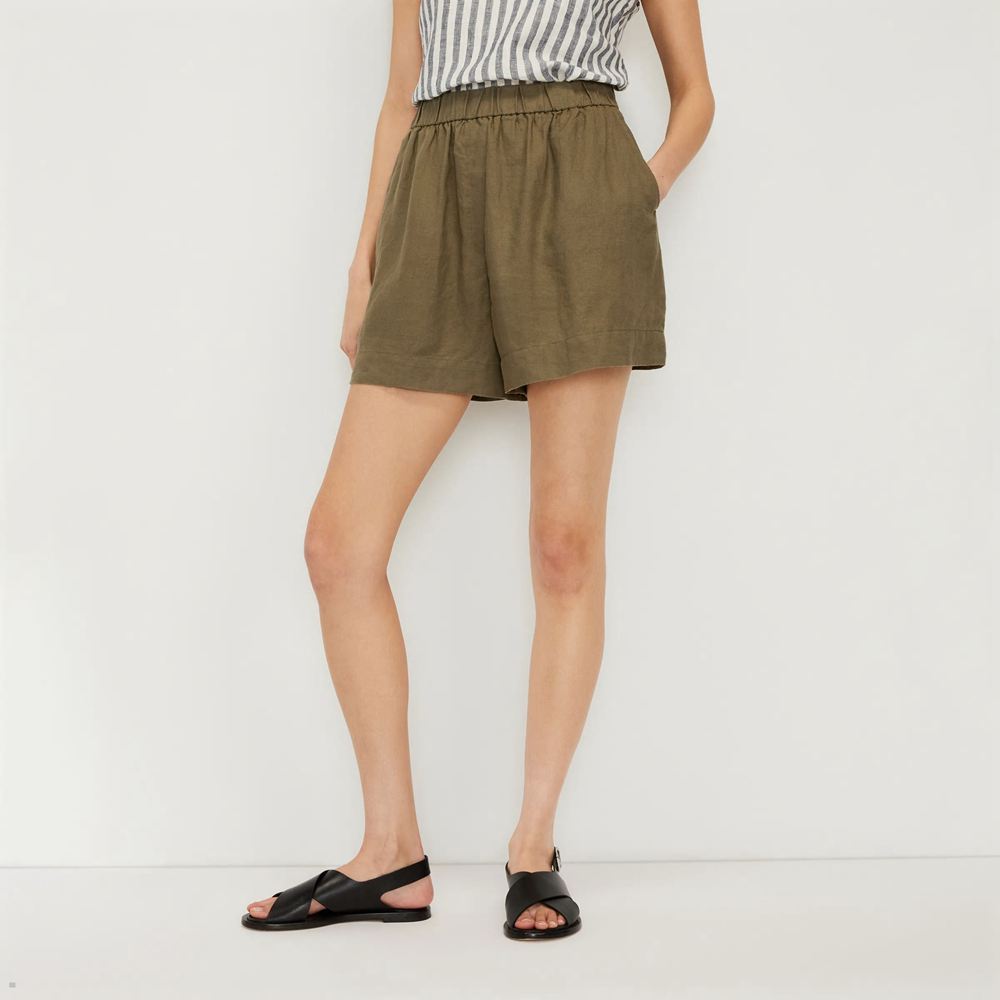 Shorts Everlane The Linen Boxer Vert Olive Femme | LUB-32175510