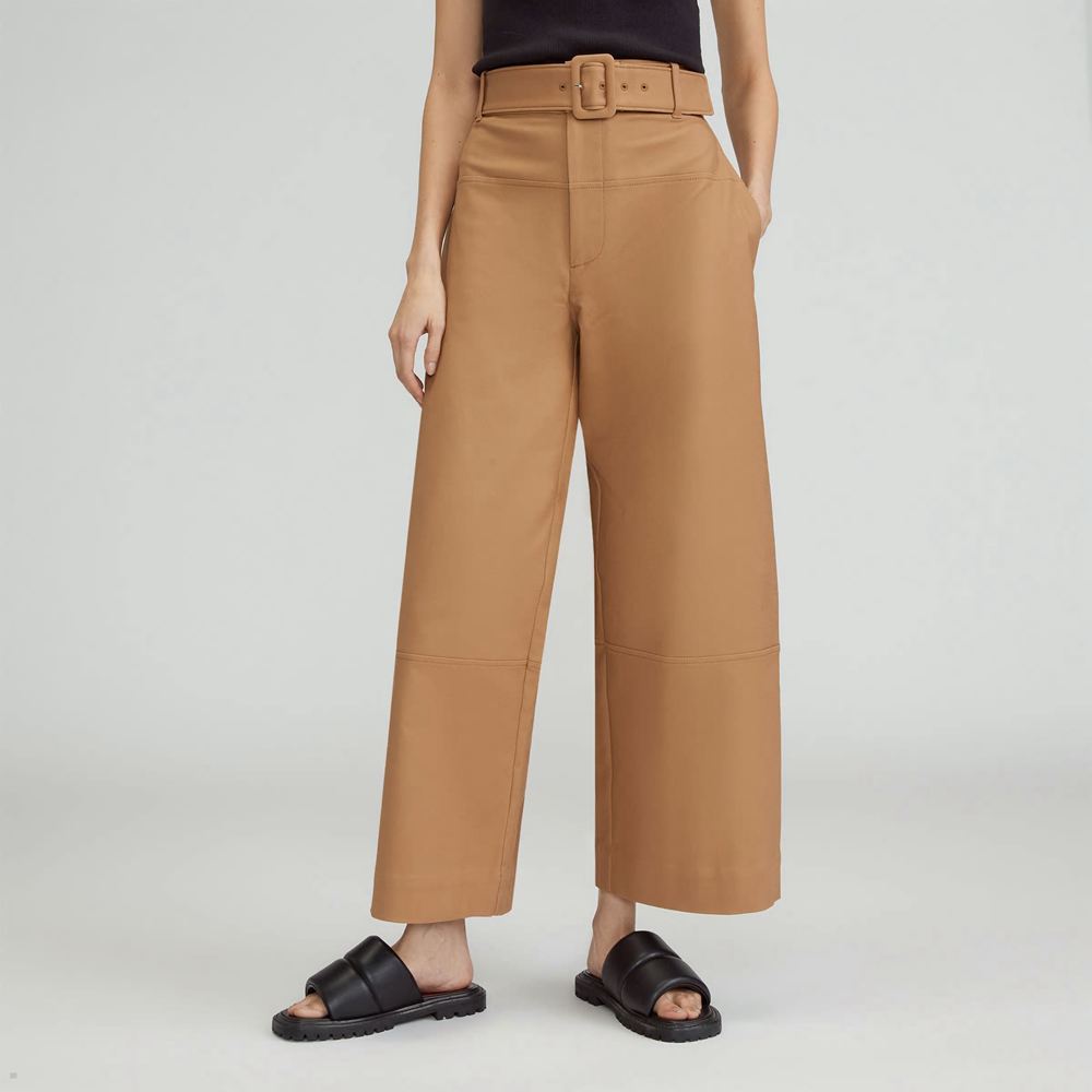 Pantalon Everlane The Structured Coton Belted Marron Femme | SKH-68395112