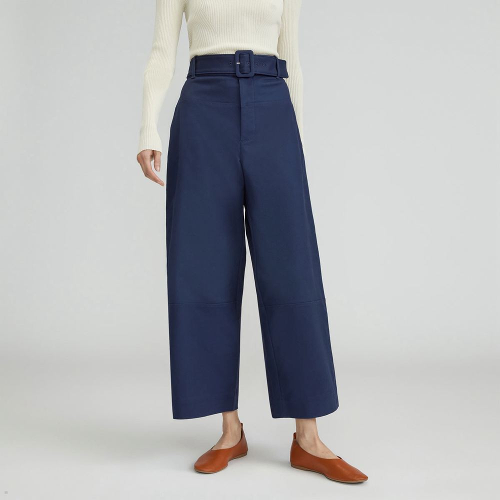 Pantalon Everlane The Structured Coton Belted Bleu Marine Femme | WVE-09982204