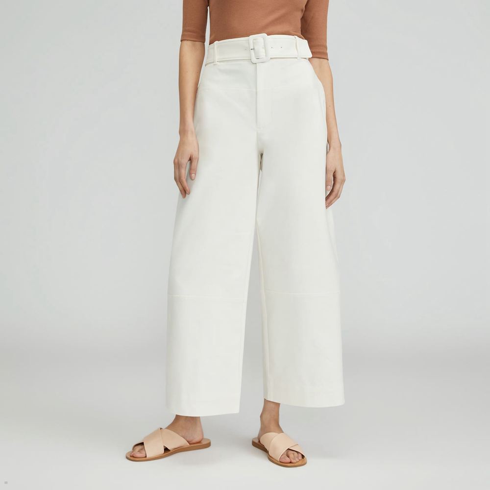 Pantalon Everlane The Structured Coton Belted Blanche Femme | UAM-76543171