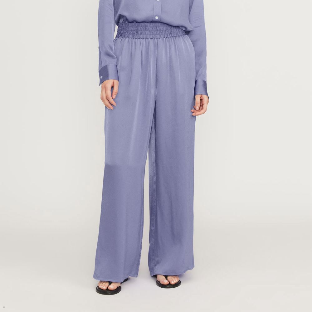 Pantalon Everlane The Satin Pull-On Bleu Femme | XPN-18116714