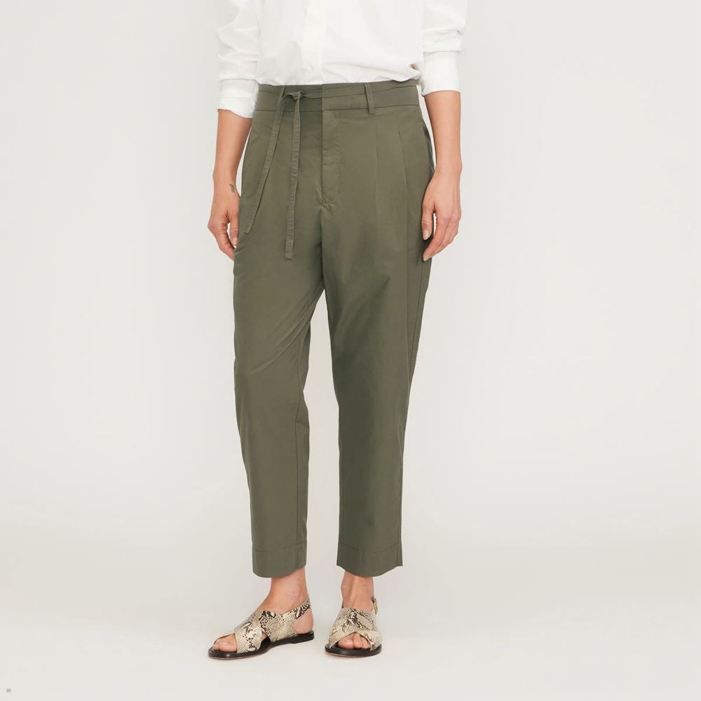 Pantalon Everlane The Poplin Plissé Taper Vert Olive Femme | DRL-57459897