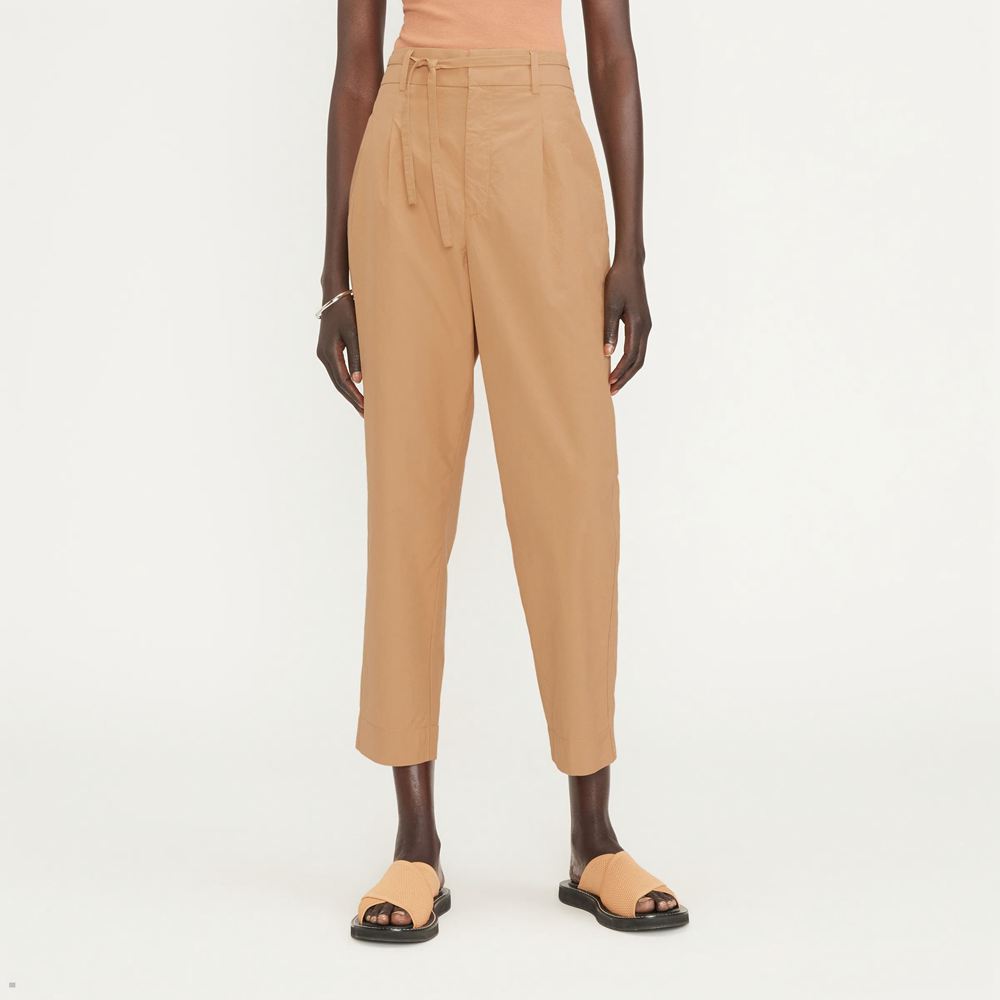 Pantalon Everlane The Poplin Plissé Taper Marron Femme | ZVP-98289711