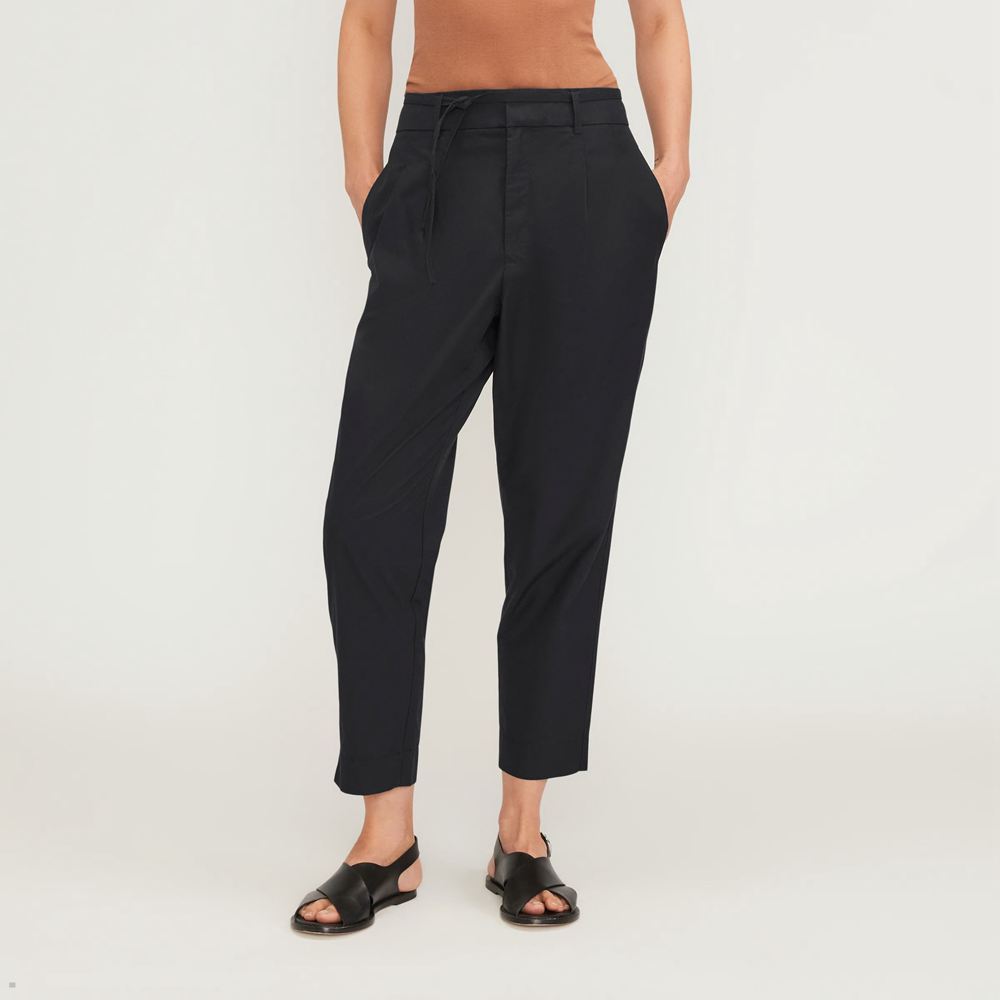 Pantalon Everlane The Poplin Plissé Taper Noir Femme | RHY-83383301