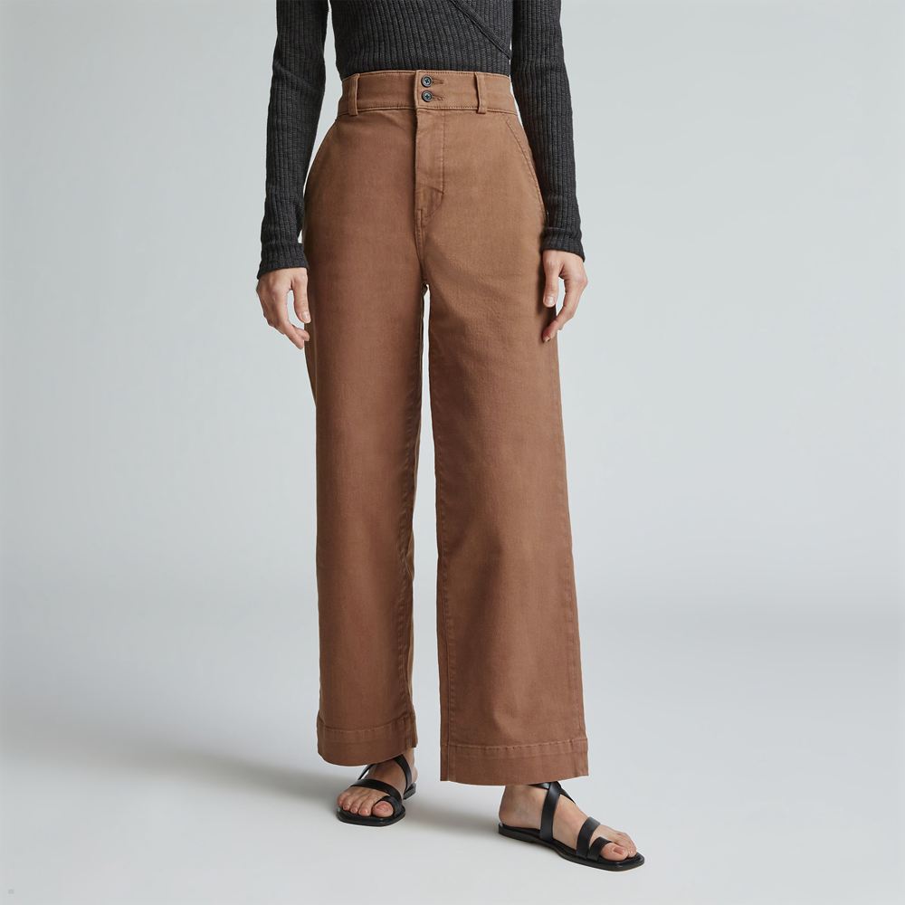 Pantalon Everlane The Organic Larges-Leg Marron Femme | PDP-22477652