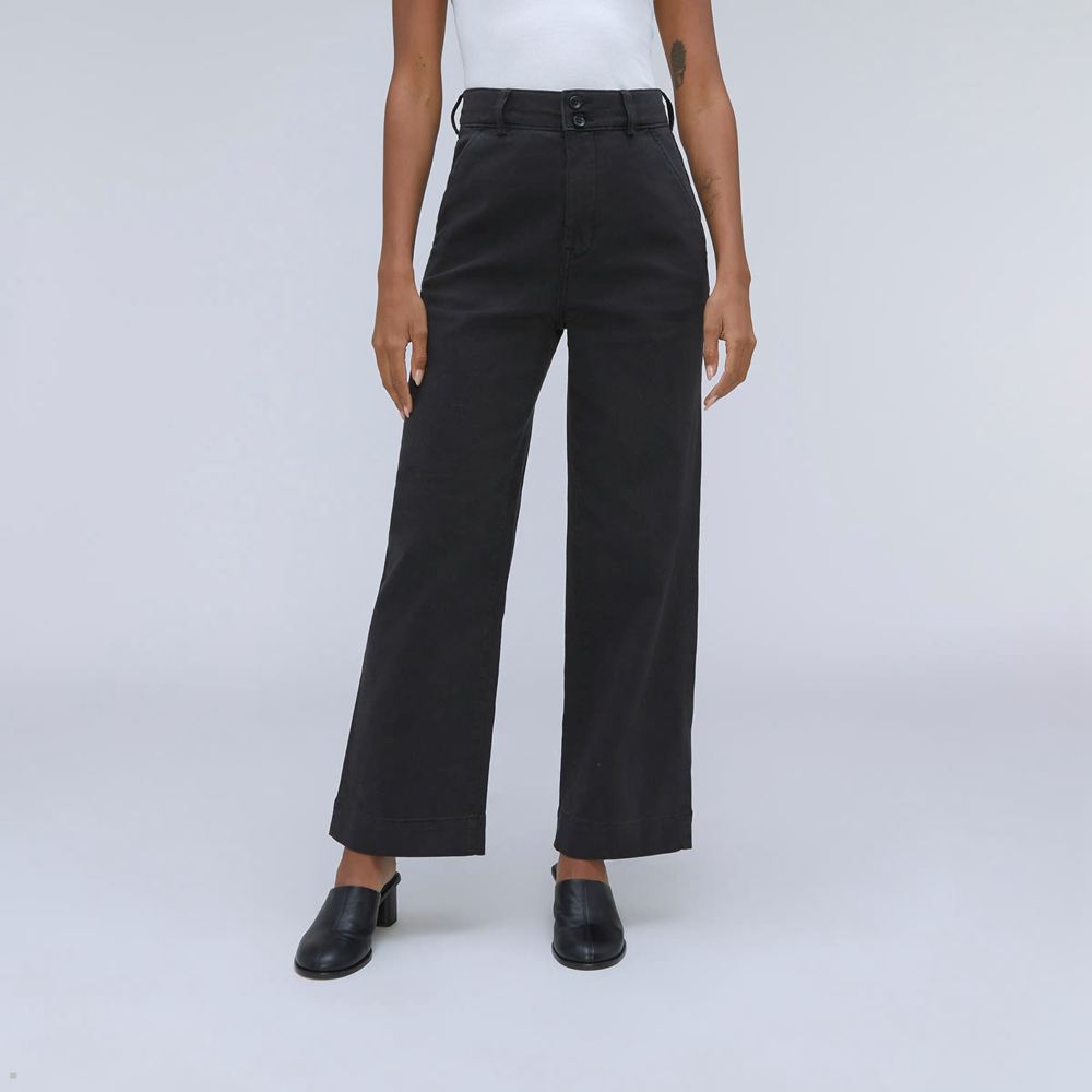 Pantalon Everlane The Organic Larges-Leg Noir Femme | YVR-06114238