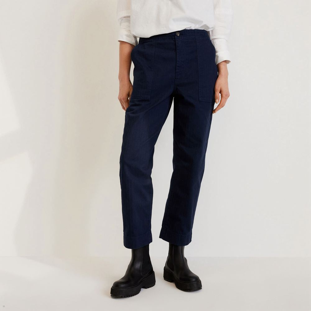 Pantalon Everlane The Organic Coton Herringbone Bleu Marine Femme | MKX-96656926