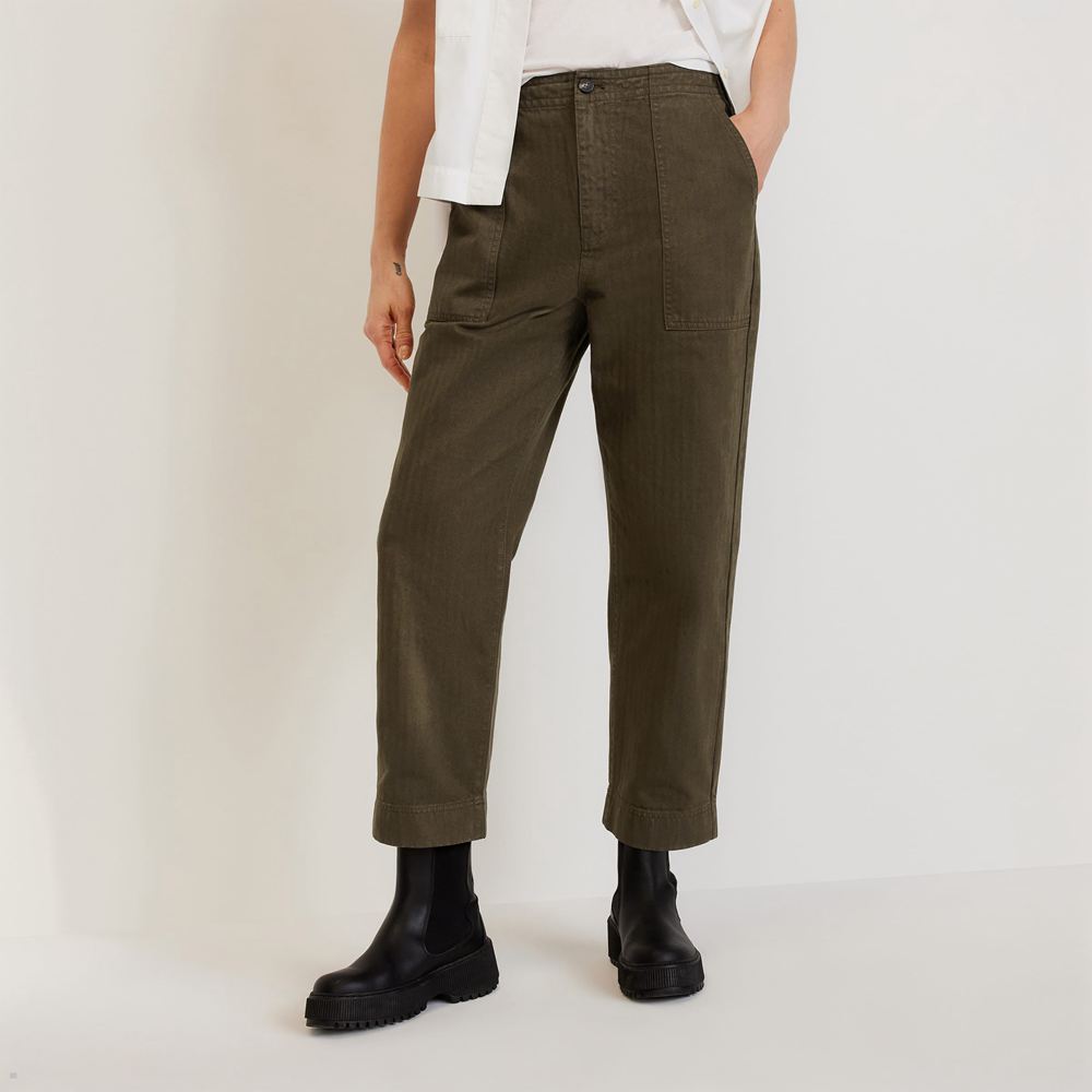 Pantalon Everlane The Organic Coton Herringbone Vert Olive Femme | LPO-24630015