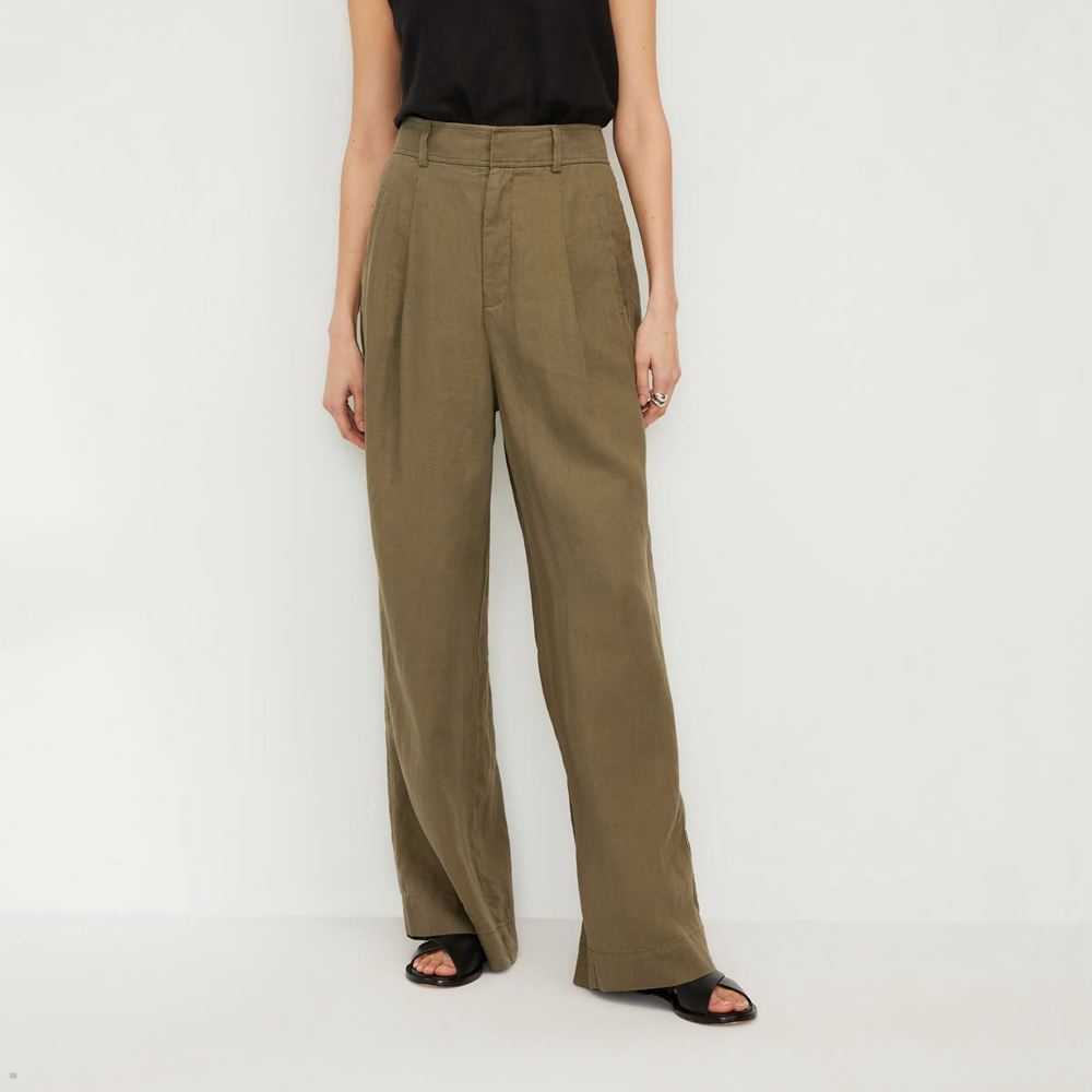 Pantalon Everlane The Linen Way-High Drape Vert Olive Femme | TMA-32818026