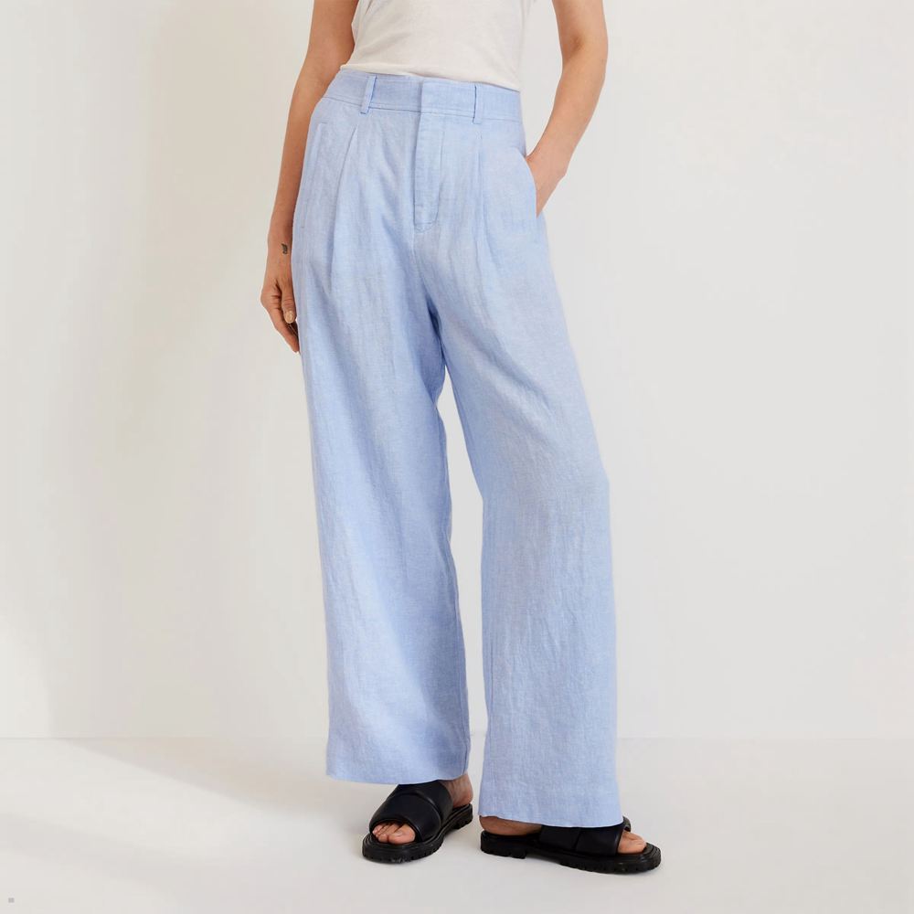 Pantalon Everlane The Linen Way-High Drape Bleu Clair Femme | ONB-02589103