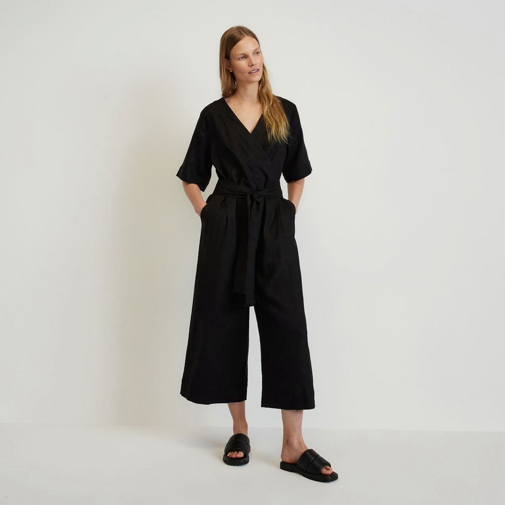 Combinaison Everlane The Linen Cross-Front Noir Femme | UBI-57867492