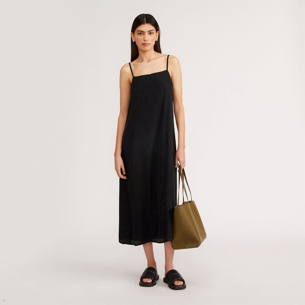 Peignoir Everlane The Satin Square-Neck Slip Noir Femme | OXF-29959460