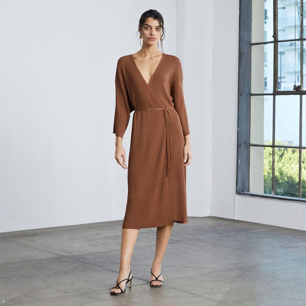 Peignoir Everlane The Nervuré Wrap Midi Marron Femme | WZX-73208424