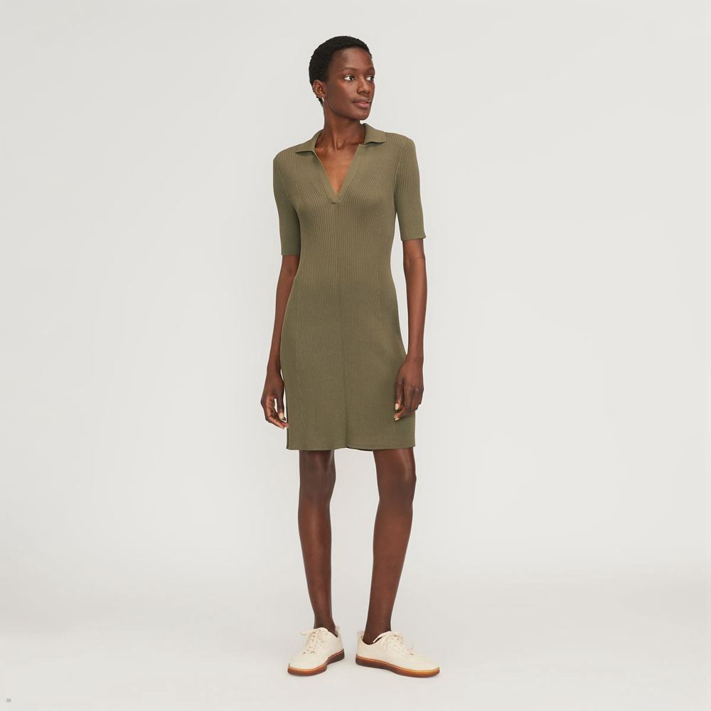 Peignoir Everlane The Nervuré Corta-Sleeve Polo Vert Olive Femme | CKK-95419355