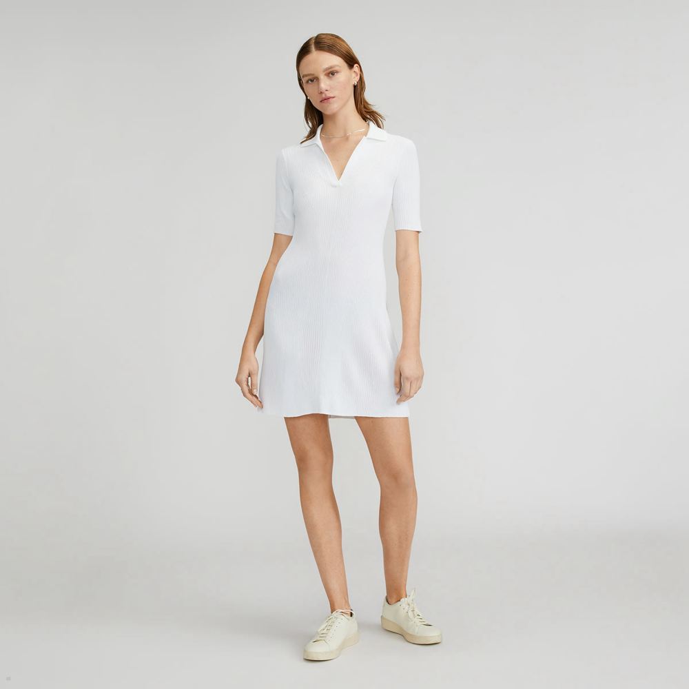 Peignoir Everlane The Nervuré Corta-Sleeve Polo Blanche Femme | GIP-45183452