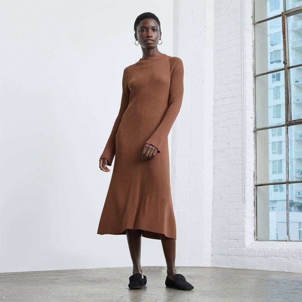 Peignoir Everlane The Nervuré Mock Neck Midi Marron Femme | GME-68794633