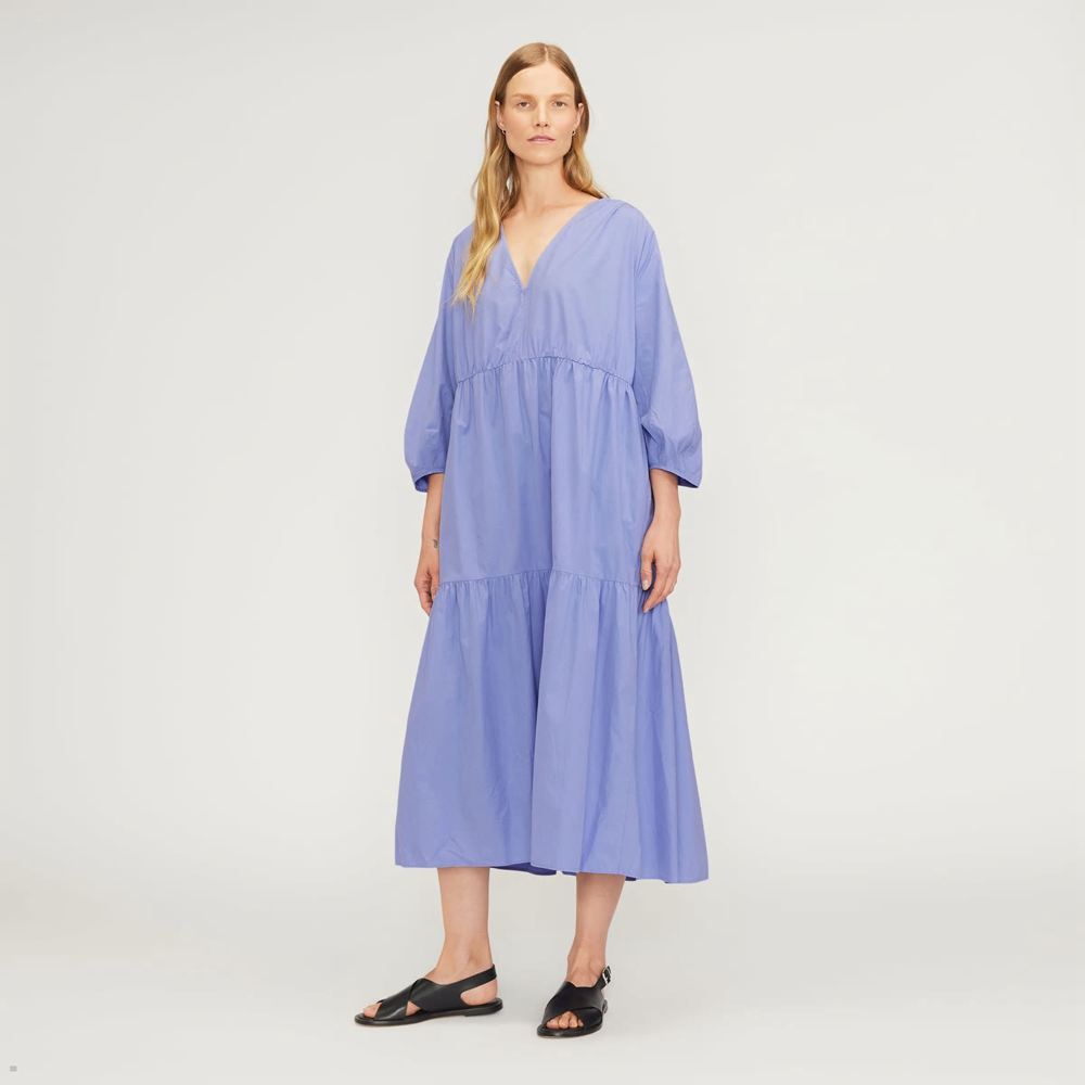 Peignoir Everlane The Poplin Tiered Bleu Femme | JRF-07693695