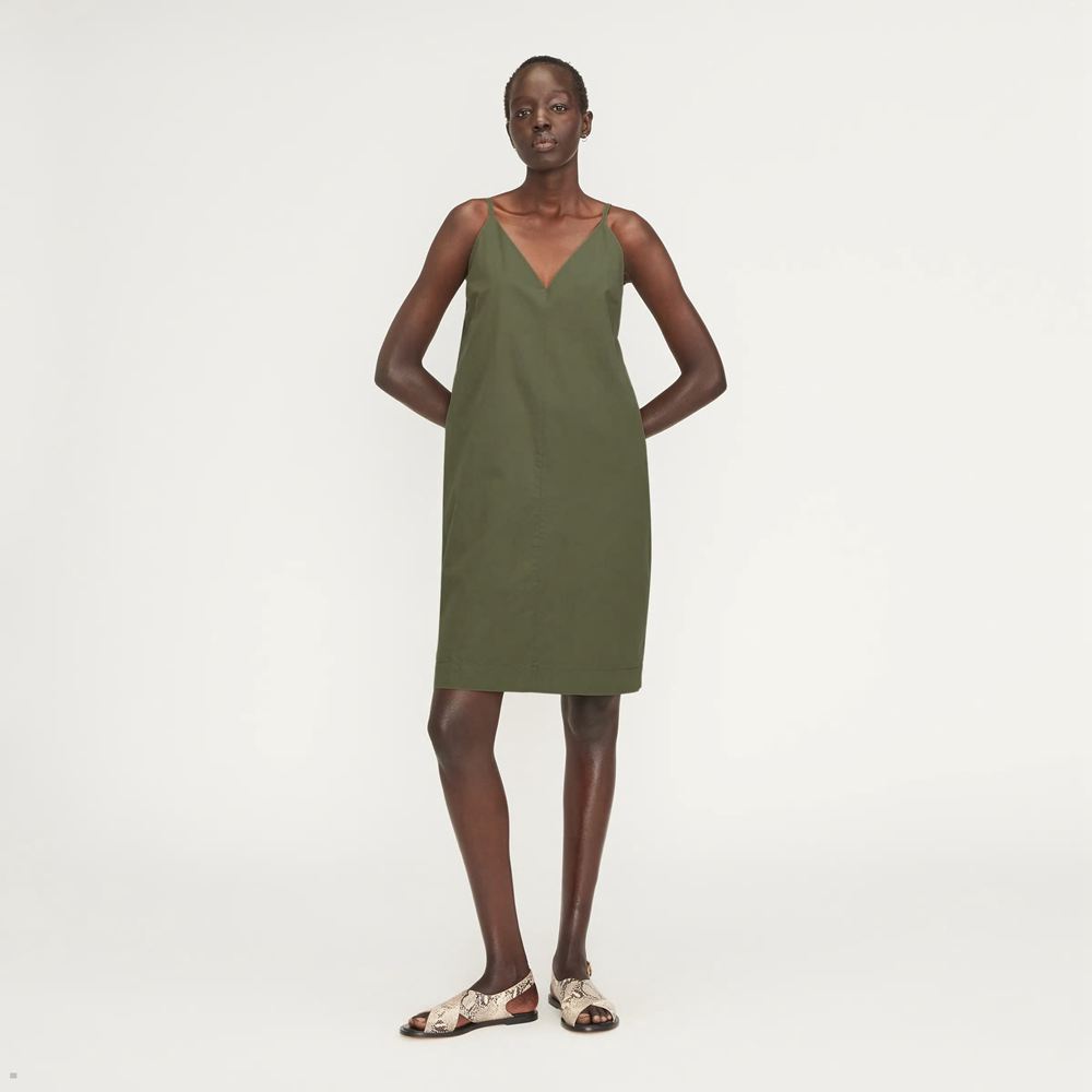 Peignoir Everlane The Poplin Slip Vert Olive Femme | JOY-84875880