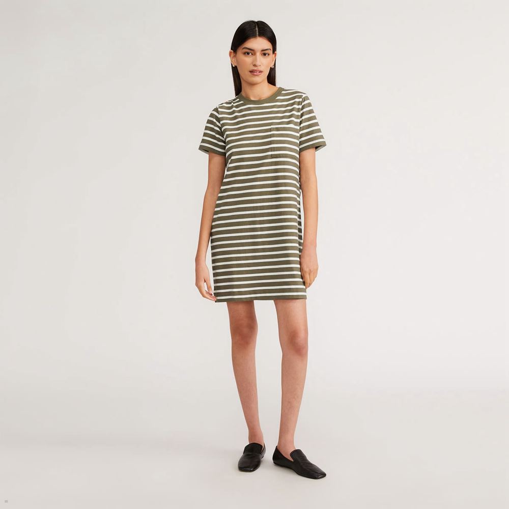 Peignoir Everlane The Organic Coton Weekend Tee Vert Olive Blanche Femme | YUM-69666412