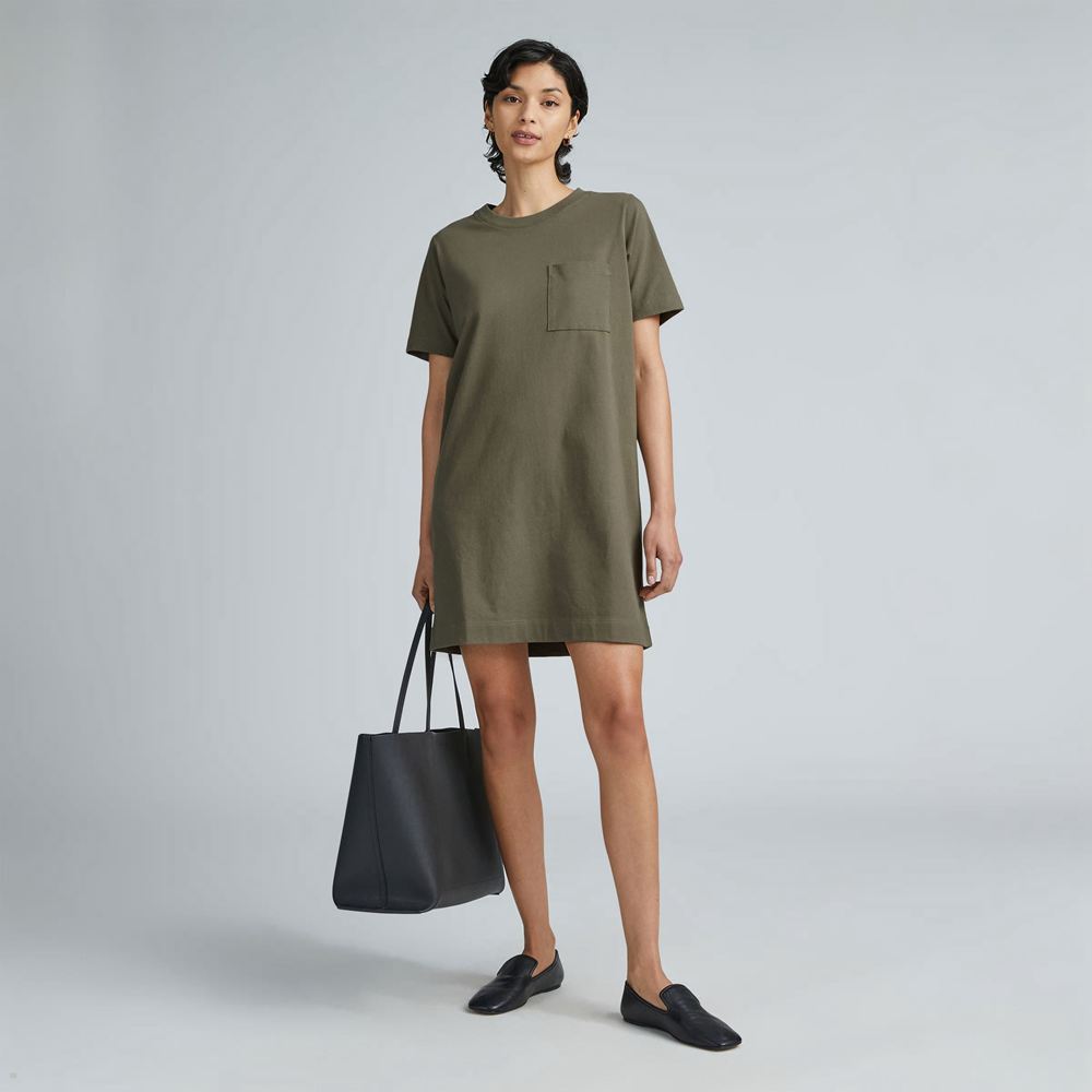 Peignoir Everlane The Organic Coton Weekend Tee Vert Olive Femme | PVA-58511798