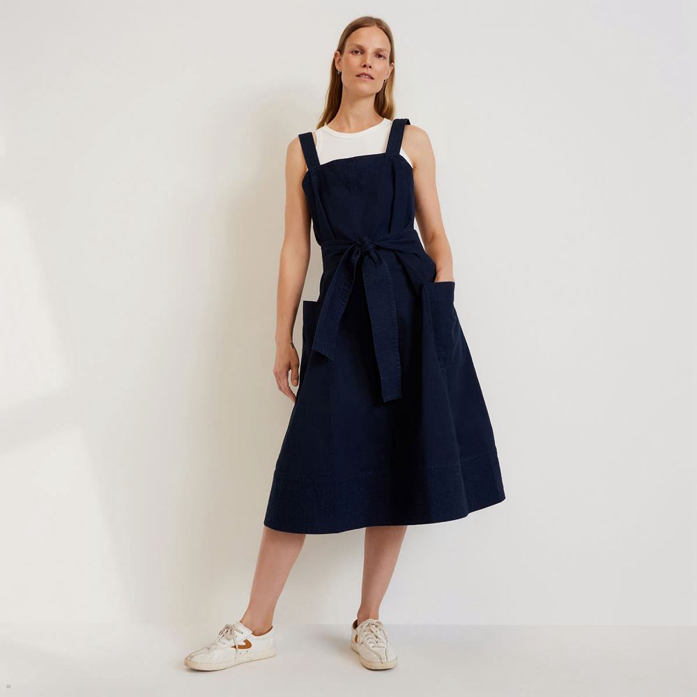 Peignoir Everlane The Organic Coton Herringbone Bleu Marine Femme | PJF-48361623