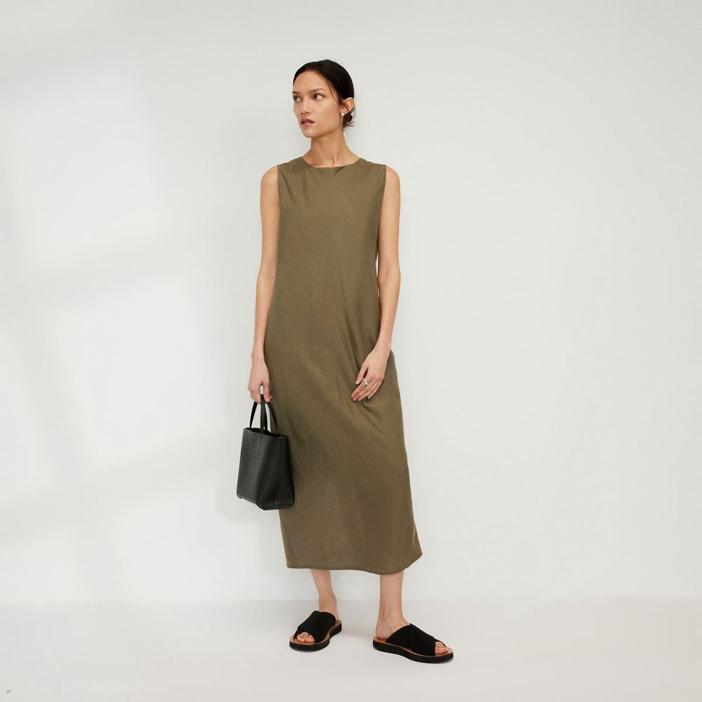 Peignoir Everlane The Linen Bias Cut Vert Olive Femme | XLE-67279828