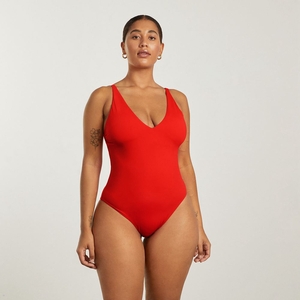 Maillots De Bain Everlane The V-Neck One-Piece Rouge Femme | UKT-06754061