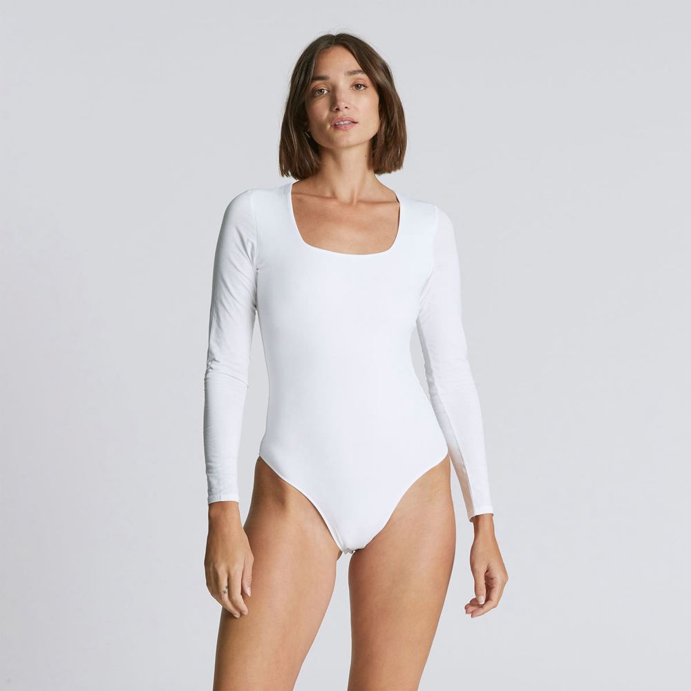 Body Everlane The Long-Sleeve Supima Square-Neck Blanche Femme | COU-29820604