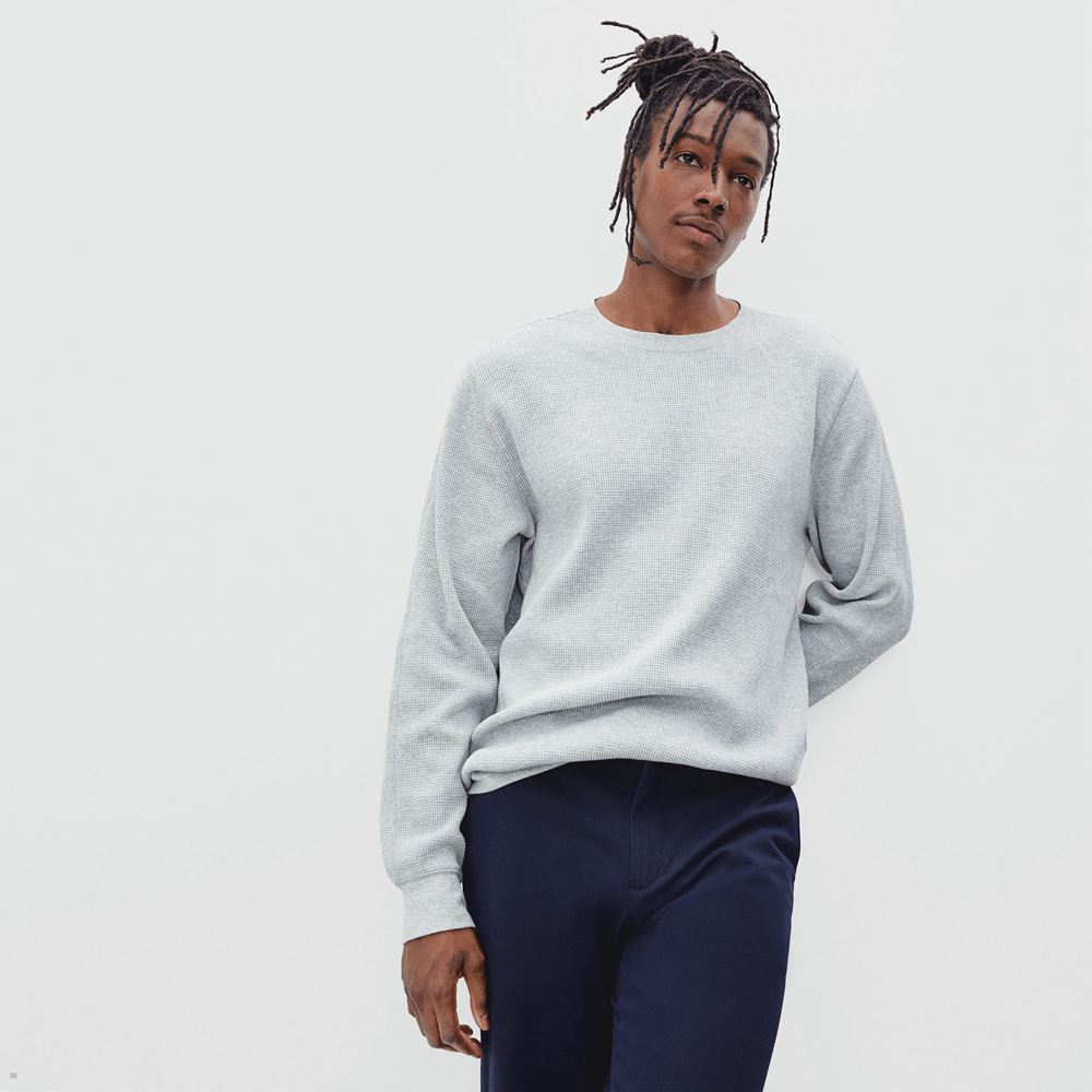 T Shirts Everlane The Waffle Long-Sleeve Crew Grise Homme | FHY-08302661