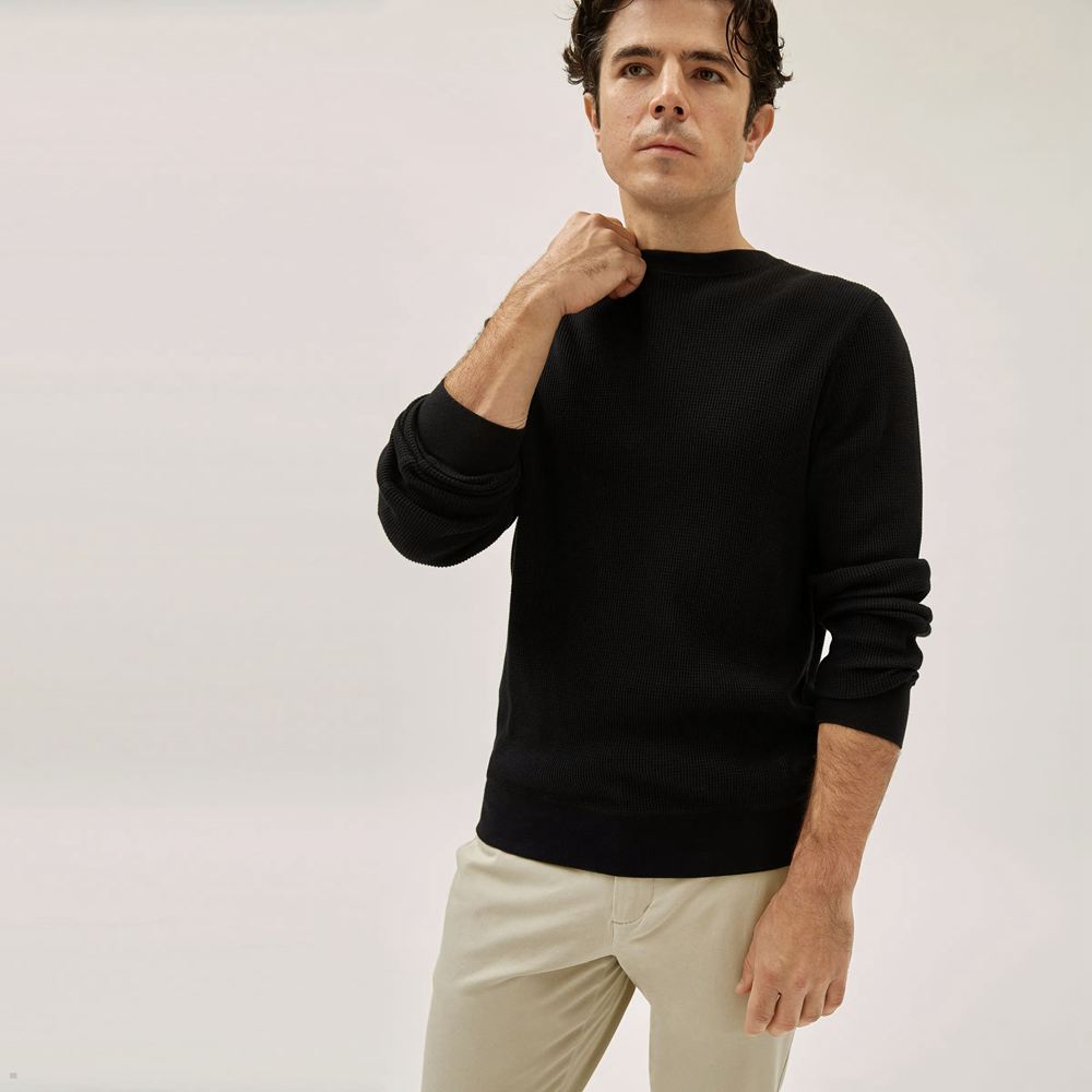 T Shirts Everlane The Waffle Long-Sleeve Crew Noir Homme | JYI-53551472