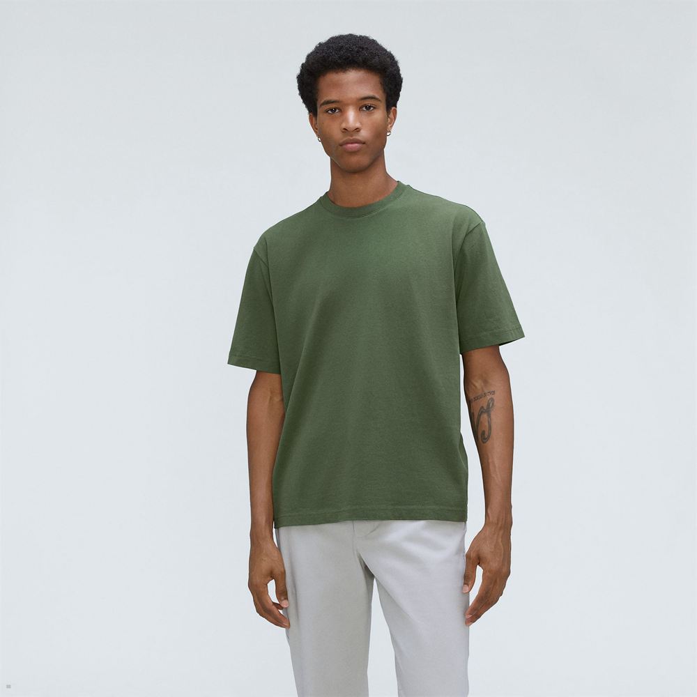 T Shirts Everlane The Premium-Weight Relaxed Crew Vert Homme | RTU-61798731