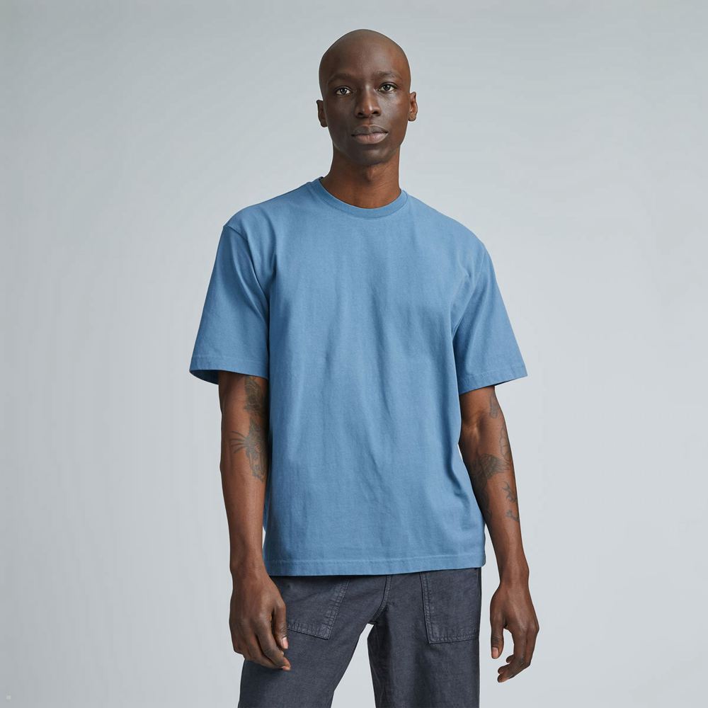 T Shirts Everlane The Premium-Weight Relaxed Crew Bleu Homme | PID-10733483