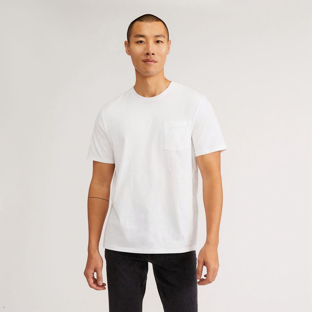 T Shirts Everlane The Premium-Weight Pocket Blanche Homme | ONA-62362828