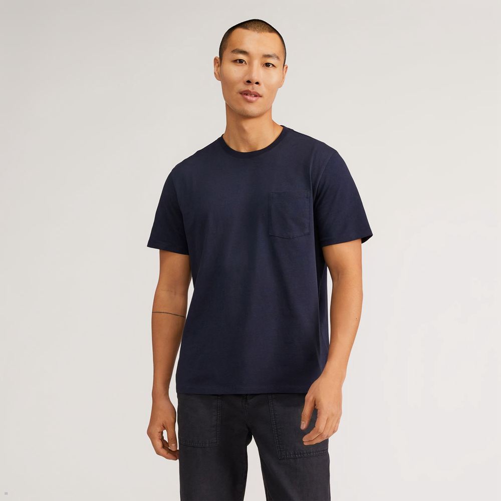 T Shirts Everlane The Premium-Weight Pocket Bleu Marine Homme | YWJ-00472784