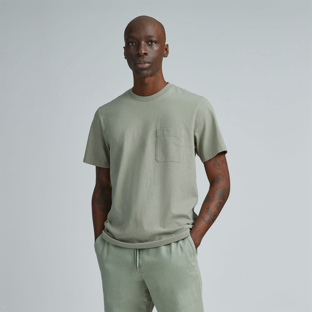 T Shirts Everlane The Premium-Weight Pocket Turquoise Homme | EVQ-09658530