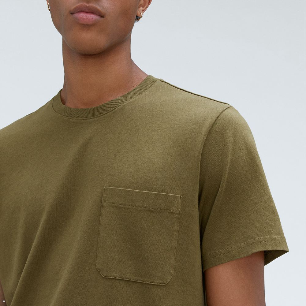 T Shirts Everlane The Premium-Weight Pocket Vert Olive Homme | QTJ-52622434