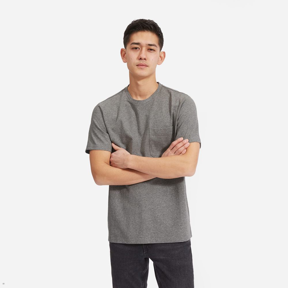 T Shirts Everlane The Premium-Weight Pocket Grise Homme | XHG-31111359