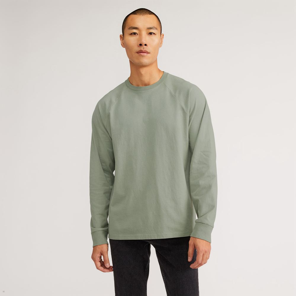 T Shirts Everlane The Premium-Weight Long-Sleeve Crew Vert Olive Homme | USM-43113608